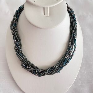 Premier Designs Seaside Multi-layer Strand Beaded Necklace Teal Blue